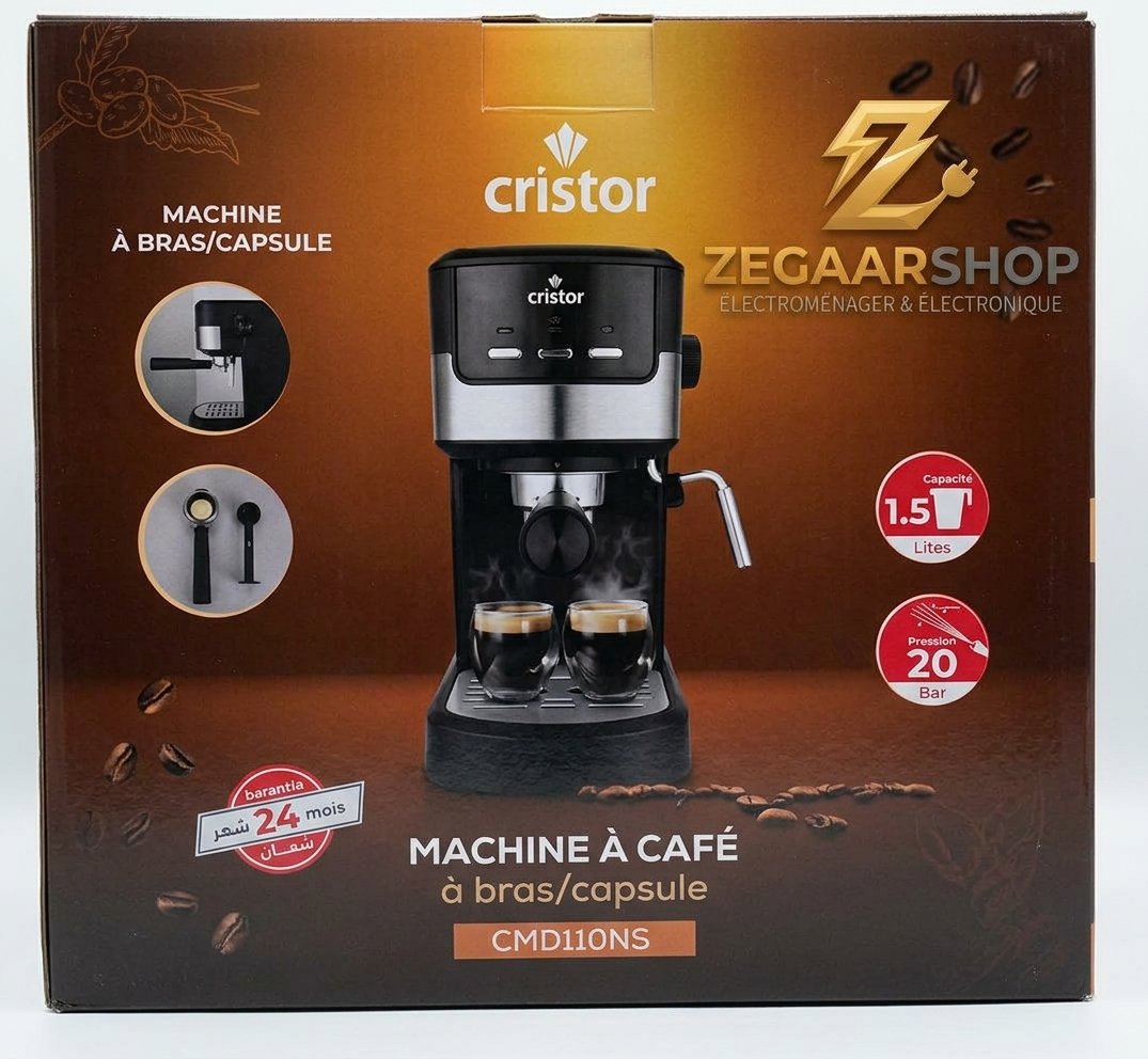 Machine À Café 3 en 1 CRISTOR Capsules et Café moulu -20 BARS-1100 Watts -